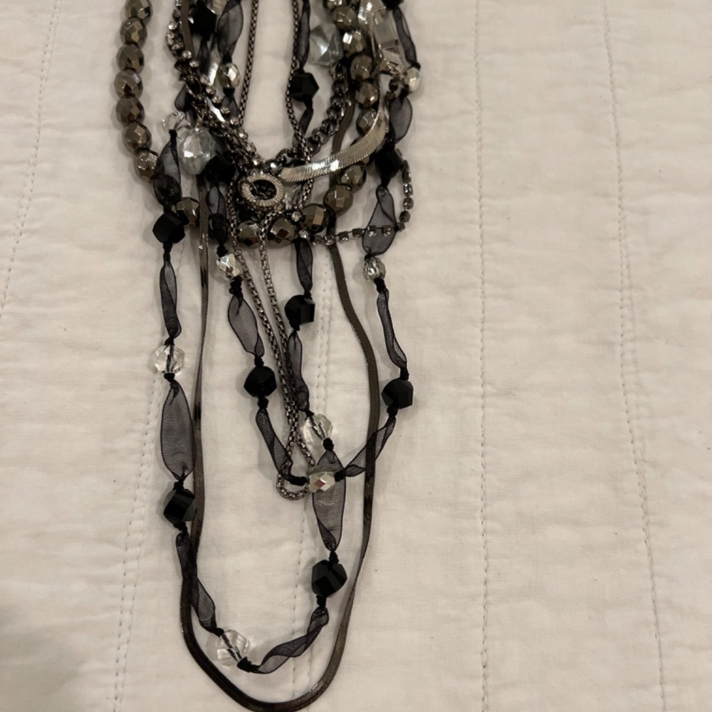 Chico's Joclynne Long Line Multi Strands Beads Rhinestone Chains Necklace - Picture 4 of 13
